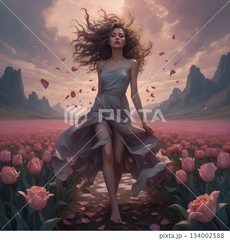 Emotionally Charged Portrait of a Woman in Turmoil with Broken Flowers Emotionally Charged Portrait of a Woman in Turmoil with Broken Flowers 134002588