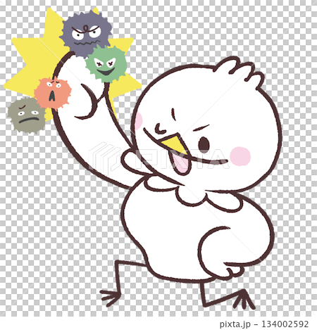 Illustration of a muscular white bird defeating a virus 134002592