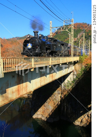 晩秋の鬼怒川橋梁を渡る…【SL大樹】2号 C11207 134003225
