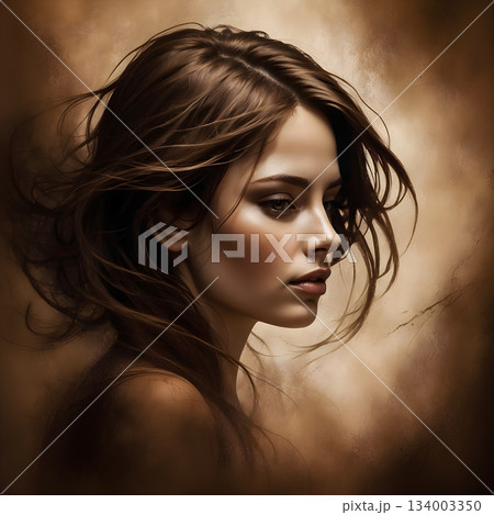 Abstract Moody Portrait of a Woman in Shadows 134003350