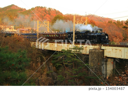 晩秋の夕映え… 鬼怒川橋梁を渡る【SL大樹・6号】C11207 134003487