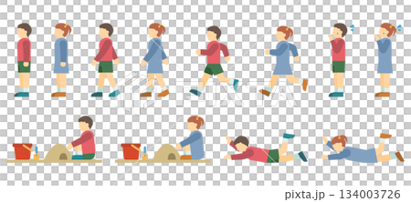 フラットイラスト:小さい子供(サイド) フラットイラスト:小さい子供(サイド) 134003726