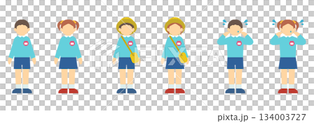 平面插畫：穿著罩衫的幼兒園小朋友（正面） 134003727