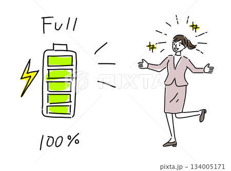充電が100%になった女性手描き線画 充電が100%になった女性手描き線画 134005171