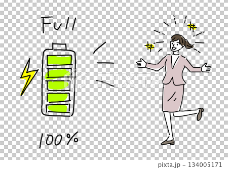 充電が100%になった女性手描き線画 充電が100%になった女性手描き線画 134005171