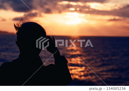 強い逆光に照らされたドラマチックなシルエットシーン 134005236