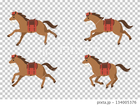 手紙をくわえてお知らせを届ける郵便屋さん風の馬のベクターイラストセット 134005376