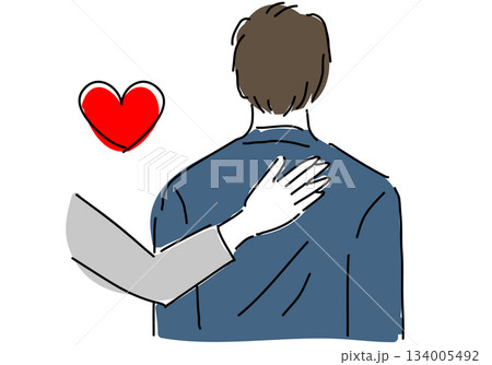 男性会社員の背中に添えた手、サポート 134005492