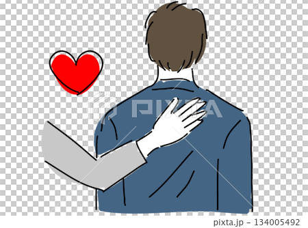 男性会社員の背中に添えた手、サポート 134005492