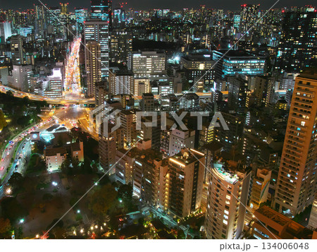 東京タワーより臨む港区（芝公園・三田方面）の夜景　　都市景観(2023年12月） 134006048