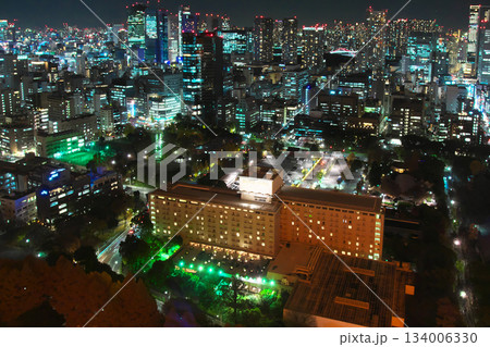 東京タワーより臨む港区（芝公園・浜松町・新橋方面）の夜景　　都市景観(2023年12月） 134006330