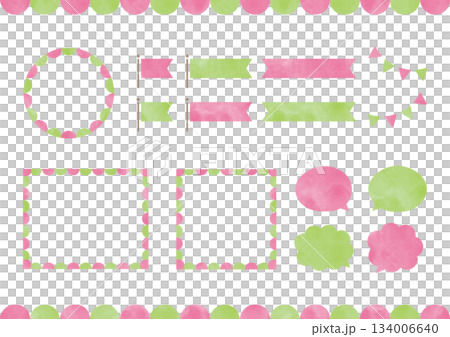 Watercolor frame_pink and green 134006640