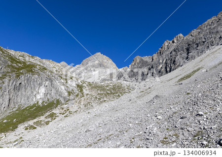 Trail towards Schesaplana in Ratikon mountain range in Vorarlberg Austria during sunny weather 134006934