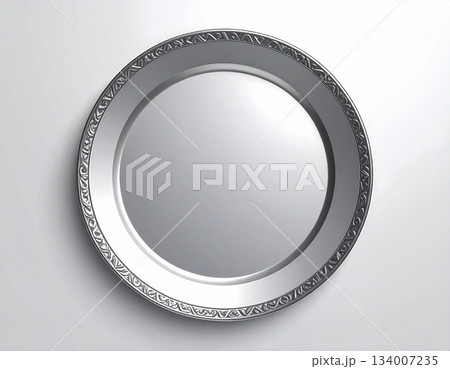 Dining culture. Metal tray isolated on white background. Serving plate. Top view. 134007235