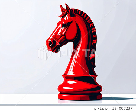 Holiday ornament. Red chess horse on white background. Wooden symbol. Symbol of New Year. Happy new years. Holiday ornament. Red chess horse on white background. Wooden symbol. Symbol of New Year. Happy new years. 134007237