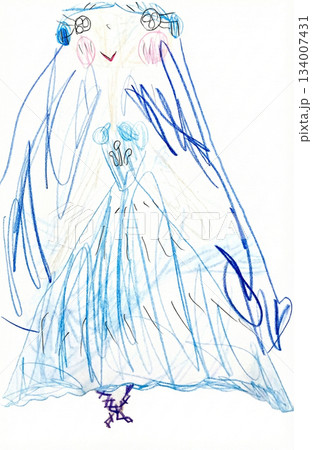 幼稚園児が描いた青いドレスのプリンセス 幼稚園児が描いた青いドレスのプリンセス 134007431