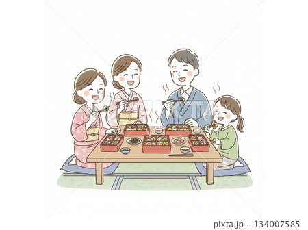 おせちを食べる家族 134007585