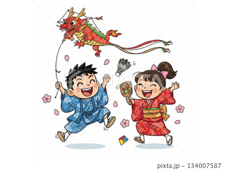凧あげをする子供 134007587