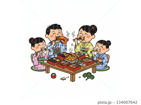 おせちを食べる家族 おせちを食べる家族 134007642