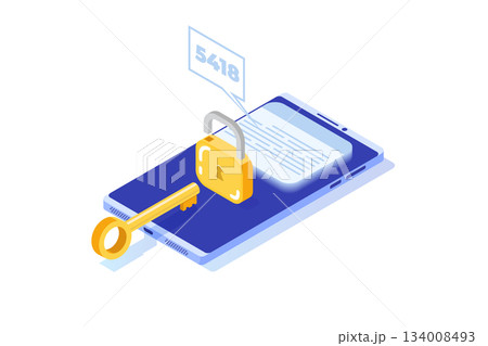 Two factor authentication, password secure notice concept. Vector illustrations for banner, website, landing page, flyer. Two factor authentication, password secure notice concept. Vector illustrations for banner, website, landing page, flyer. 134008493