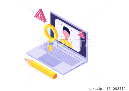 Deepfake, Deep face technology concept. Isometric Vector illustration. Deepfake, Deep face technology concept. Isometric Vector illustration. 134008512