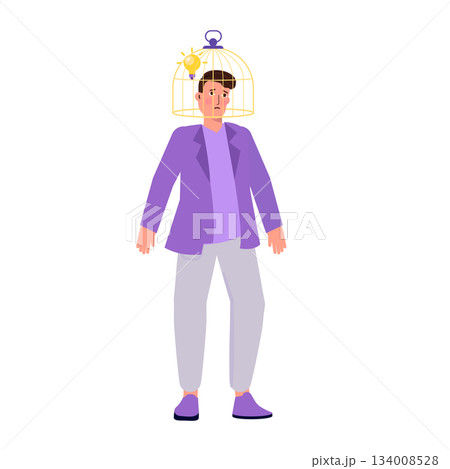 Limitation of thinking, brain in prison, mind closed to new ideas concept. Flat Vector illustrations for banner, website, landing page, flyer. Limitation of thinking, brain in prison, mind closed to new ideas concept. Flat Vector illustrations for banner, website, landing page, flyer. 134008528