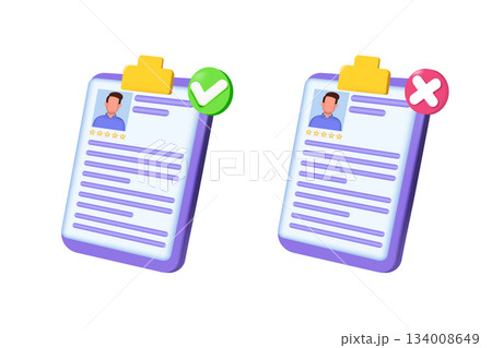 Apprower and reject resume, cv concept. 3D Vector illustrations for banner, website, landing page, flyer. 134008649