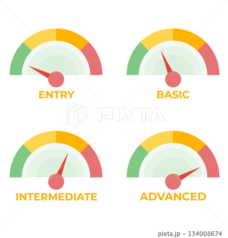 Skill levels meter set. Vector illustration. 134008674