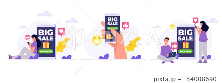 Smartphone shop event, season sale, online shopping event. Collection, bundle Flat Vector illustration. Smartphone shop event, season sale, online shopping event. Collection, bundle Flat Vector illustration. 134008690