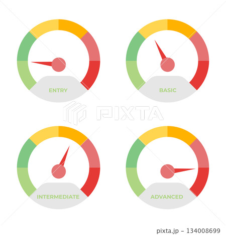 Skill levels meter set. Vector illustration. 134008699