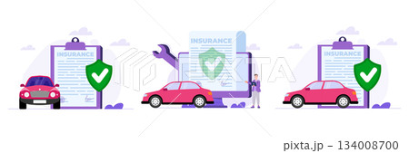 Car insurance, Car warranty service concept set.  Collection, bundle Flat Vector illustration. 134008700