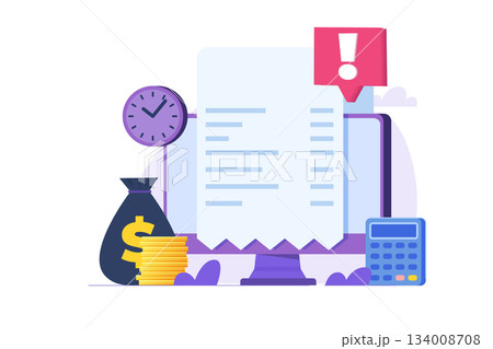 Payment bill due date expiration notification concept. . Vector illustrations for banner, website, landing page, flyer. Payment bill due date expiration notification concept. . Vector illustrations for banner, website, landing page, flyer. 134008708