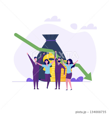 Cost reduction, big discount concept. Vector illustrations for banner, website, landing page, flyer. Cost reduction, big discount concept. Vector illustrations for banner, website, landing page, flyer. 134008735
