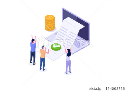 Isometric Approved credit bill, Payment approved concept. Vector illustration. 134008736