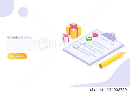 Online shopping wishlist, add to personalized collection concept. Isometric Vector illustration. Online shopping wishlist, add to personalized collection concept. Isometric Vector illustration. 134008750