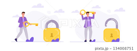 Unlock idea, solve business problem concepts set. Vector illustrations for banner, website, landing page, flyer. 134008751