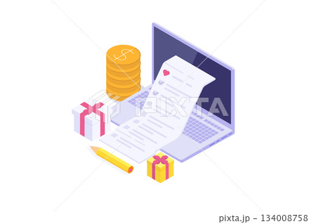 Isometric Online shopping wishlist, add to personalized collection concept. Vector illustration. Isometric Online shopping wishlist, add to personalized collection concept. Vector illustration. 134008758