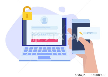 Online registration and sign up, Account authentication concept. Vector UI illustration. Online registration and sign up, Account authentication concept. Vector UI illustration. 134008902