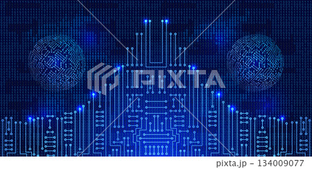 Electronics circuit with binary code. Futuristic digital design world of artificial intelligence and digital technology for banners, tech backgrounds, and innovative branding. Electronics circuit with binary code. Futuristic digital design world of artificial intelligence and digital technology for banners, tech backgrounds, and innovative branding. 134009077