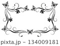 Frame ornament with flowers, leaves and butterflies. Decorative element for decor and text greeting or invitation card design. 134009181