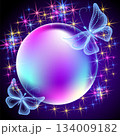 Mesmerizing transparent radiant orb bubble surrounded by ethereal butterflies and a sparkling starry background 134009182
