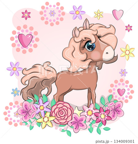 A cute cartoon-style horse with beautiful eyes, the symbol of the year 2026 A cute cartoon-style horse with beautiful eyes, the symbol of the year 2026 134009301