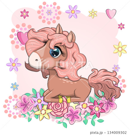A cute cartoon-style horse with beautiful eyes, the symbol of the year 2026 A cute cartoon-style horse with beautiful eyes, the symbol of the year 2026 134009302
