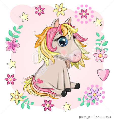 A cute cartoon-style horse with beautiful eyes, the symbol of the year 2026 A cute cartoon-style horse with beautiful eyes, the symbol of the year 2026 134009303