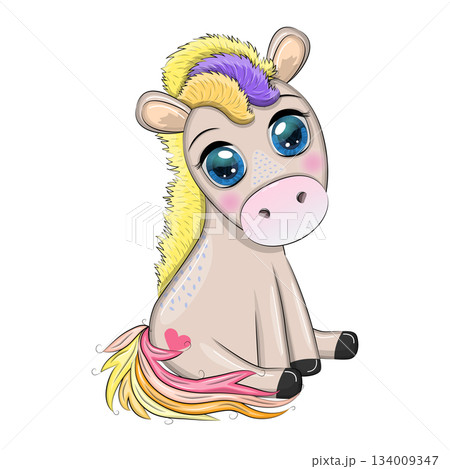 A cute cartoon-style horse with beautiful eyes, the symbol of the year 2026 A cute cartoon-style horse with beautiful eyes, the symbol of the year 2026 134009347