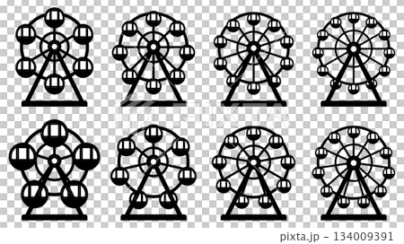 様々な形の観覧車のアイコンのベクターイラストのセット 様々な形の観覧車のアイコンのベクターイラストのセット 134009391