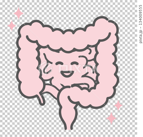 Healthy and energetic intestinal character illustration (normal and easy bowel movements) 134009555