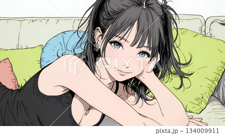 キャミソール姿の若い女性  /  Young Woman in a Camisole Top