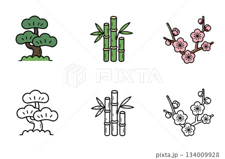 松竹梅のアイコンセット 松竹梅のアイコンセット 134009928