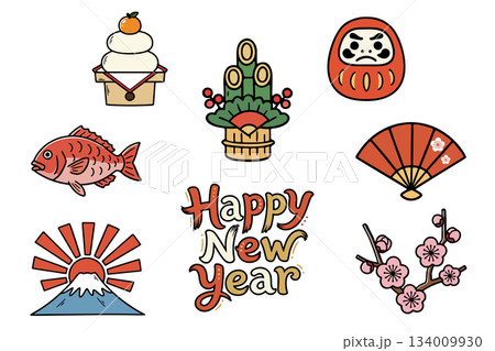シンプルなお正月アイコンセット 134009930